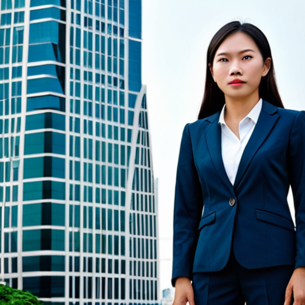 성과 심리학의 기초 개념 정리 - **Prompt:** A confident woman in a tailored business suit, standing in front of a Ho Chi Minh City s...