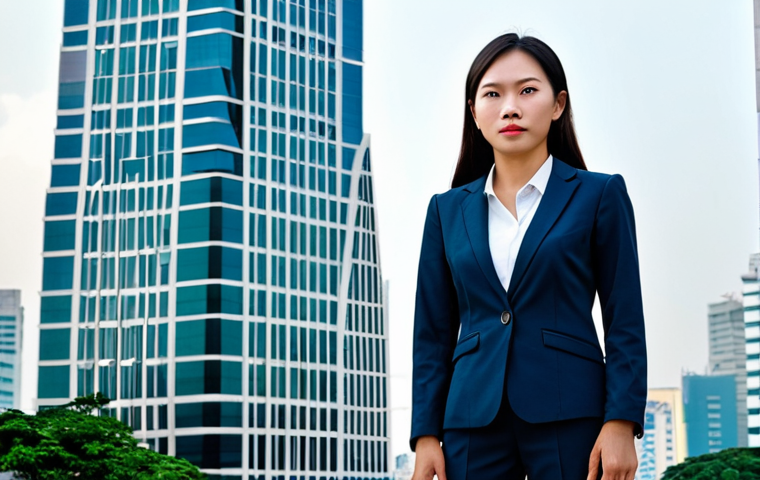 성과 심리학의 기초 개념 정리 - **Prompt:** A confident woman in a tailored business suit, standing in front of a Ho Chi Minh City s...
