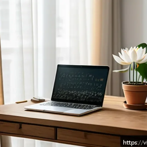 Home 33 최고의 성과를 위한 집중력 훈련 - A cozy and well-organized home workspace set in a quiet corner of a Vietnamese apartment, featuring ...
