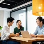 Home 19 성과 심리학에서의 긍정적 피드백 활용하기 - A modern Vietnamese office environment showing a diverse team of young professionals engaged in a po...