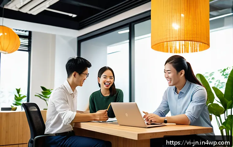 성과 심리학에서의 긍정적 피드백 활용하기 - A modern Vietnamese office environment showing a diverse team of young professionals engaged in a po...